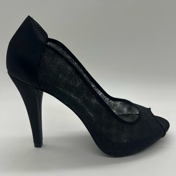 Style & Co Naveah‎ Black Glitter Mesh Peep Toe Heels Party Sparkly Women 6.5 - Picture 3 of 10